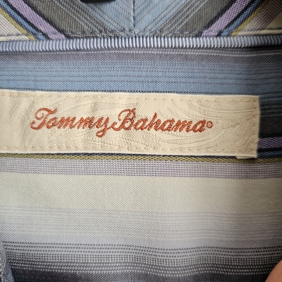 Tommy Bahama Mens Striped Long Sleeve Casual Shirt Blue Purple Tan XL - Picture 8 of 10